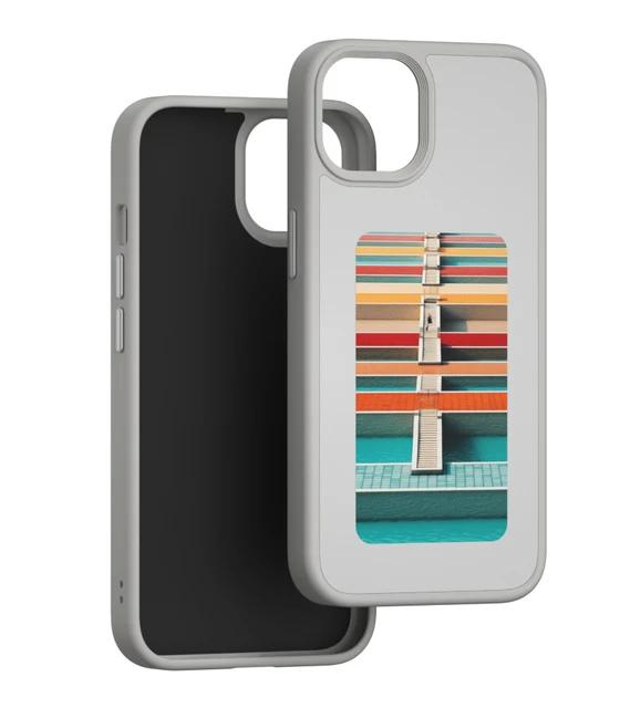 Grijze PrintCase E-Ink Smart Case voor iPhone met aanpasbaar inktscherm voor elke gewenste foto via app