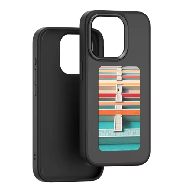 Zwarte PrintCase E-Ink Smart Case voor iPhone met aanpasbaar inktscherm voor elke gewenste foto via app